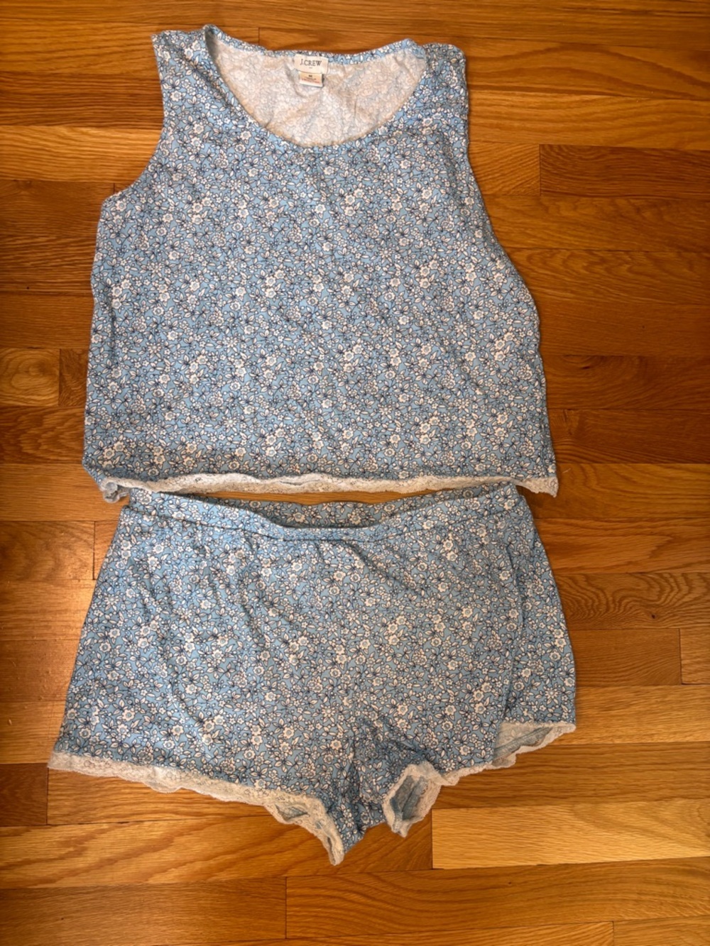J. Crew Light Blue Floral Lace-Trim Pajama Set